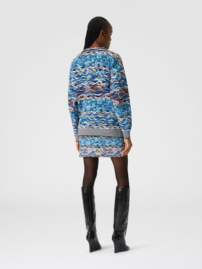 Oversized cardigan in wool and cotton jacquard with wave motif