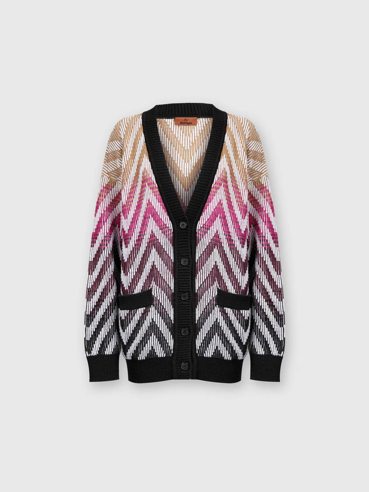 Oversized chevron ribbed wool and cotton cardigan