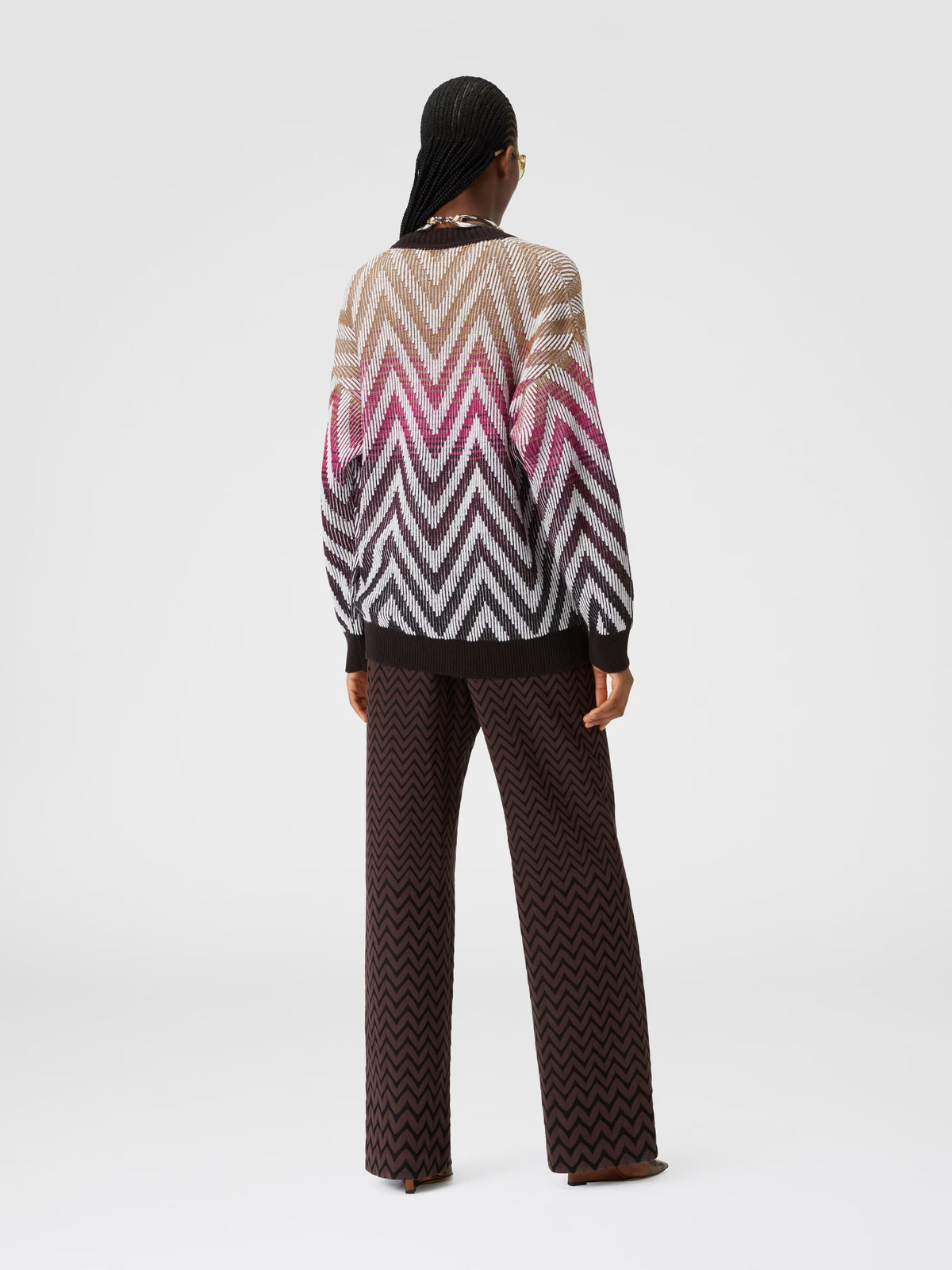 Oversized chevron ribbed wool and cotton cardigan