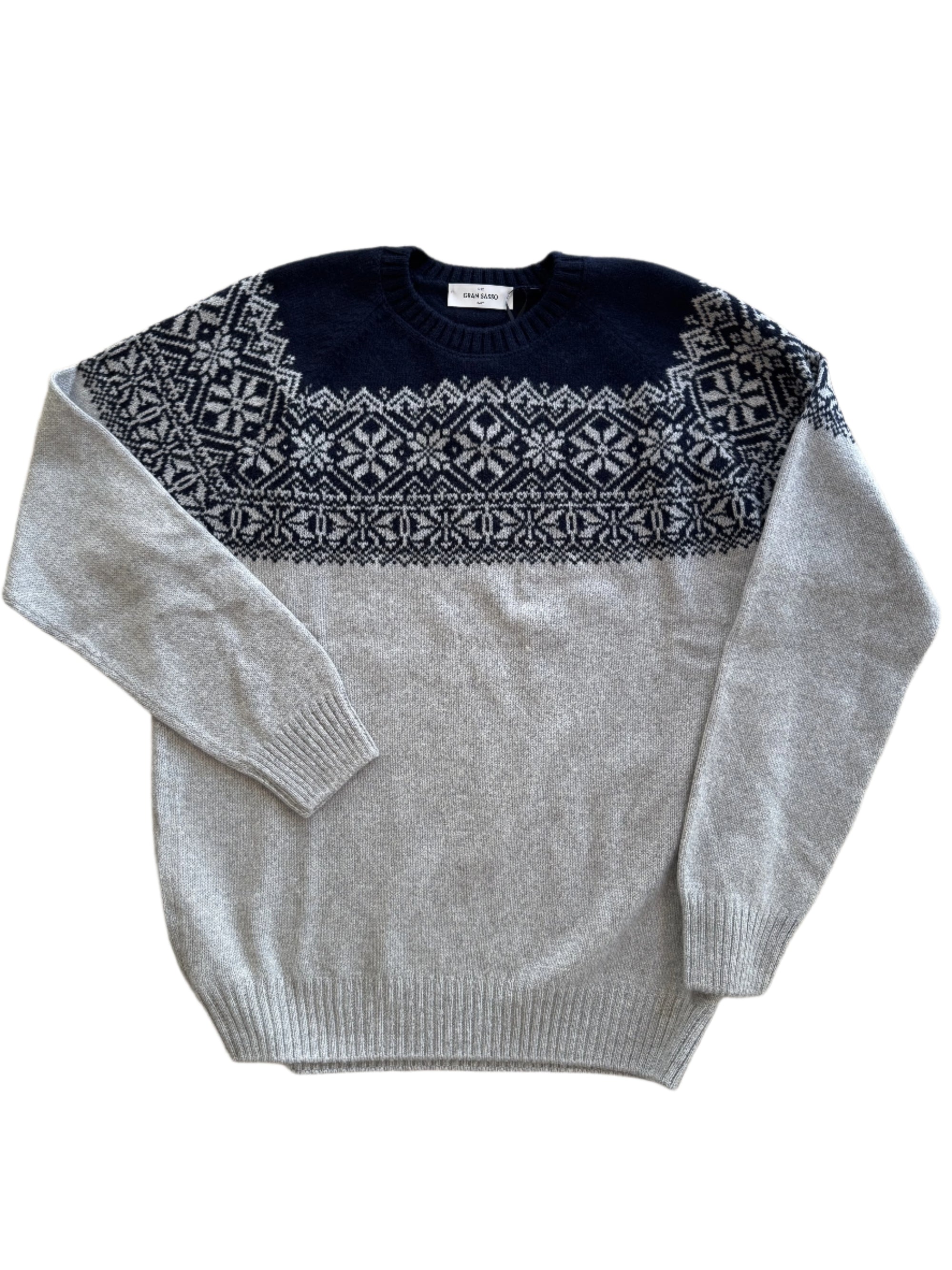 Grey/Navy Fairisle Crew Neck