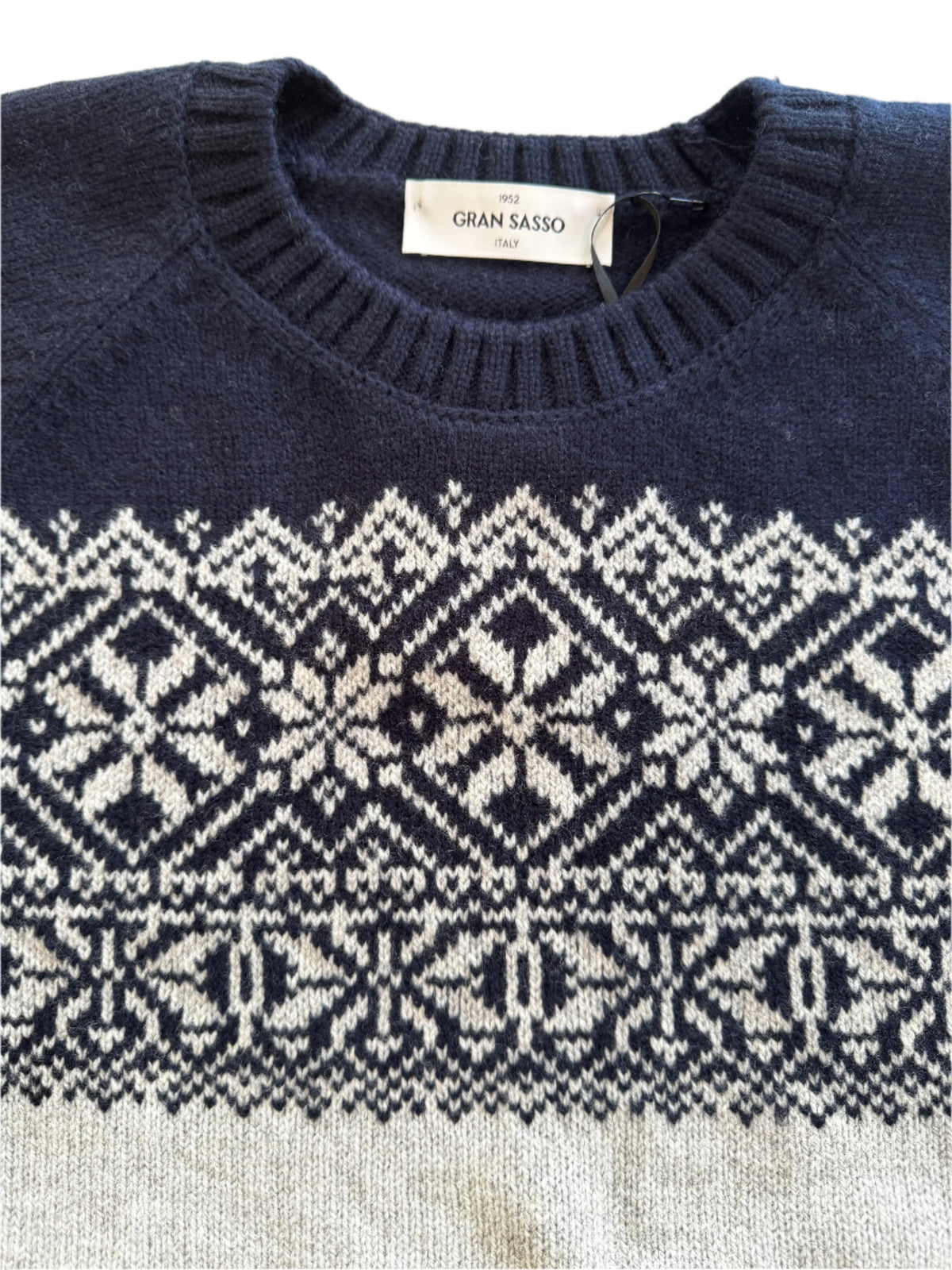 Grey/Navy Fairisle Crew Neck