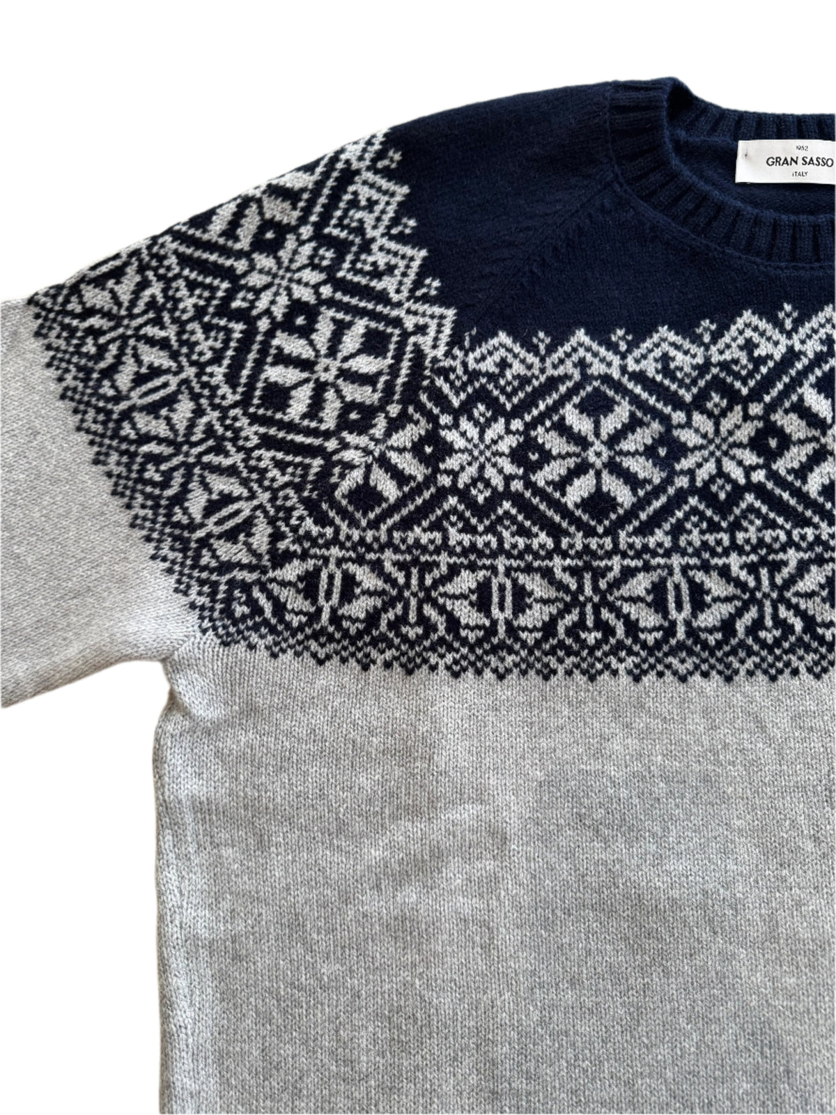 Grey/Navy Fairisle Crew Neck