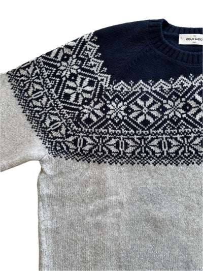 Grey/Navy Fairisle Crew Neck