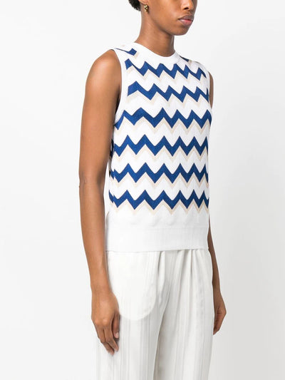 Zig Zag Tank Blue Cream and Taupe